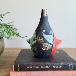 One of a kind hand made hand painted bud vase from Italy with abstract design.
